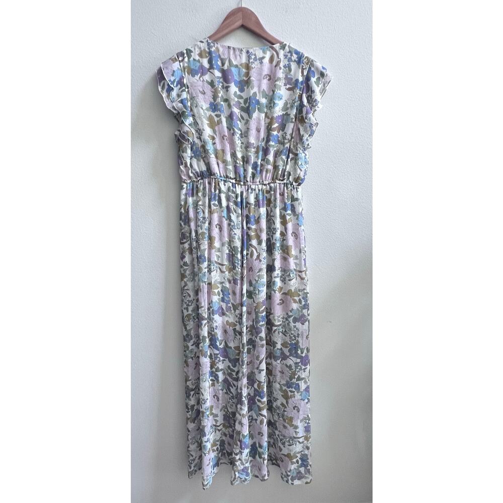 Allison & Kelly Floral Ruffle Details High Slit Cottagecore Maxi Dress Women's L